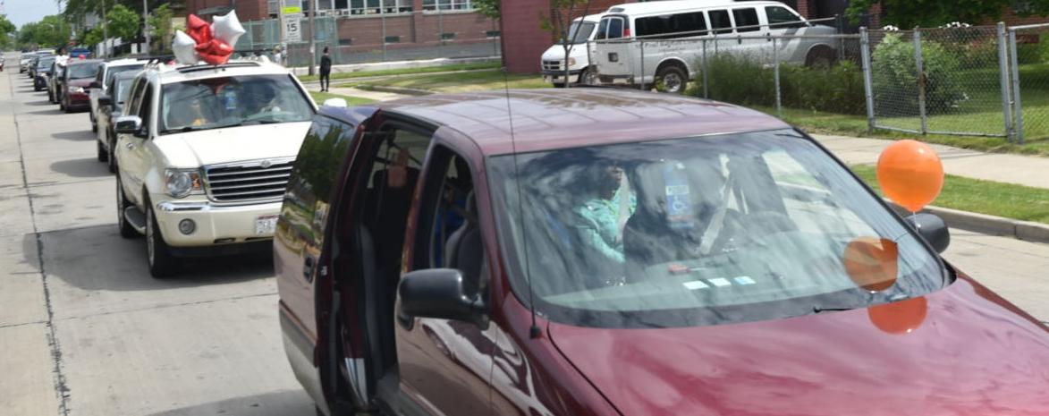 Trail of vehicles in the motorcade